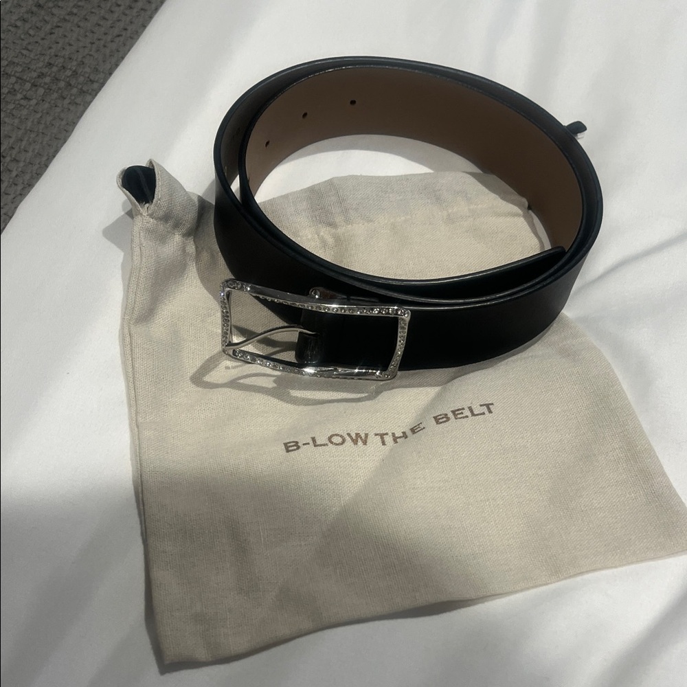 B-Low the Belt Black Leather Belt with Rhinestone Buckle
